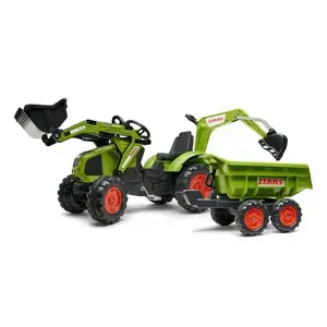 Falk Šlapací traktor 1010W Claas Axos s nakladačem, rypadlem a vlečkou obraz