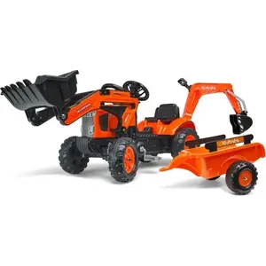 Falk šlapací traktor 2065N Kubota backhoe s předním bagrem a přívěsem s otočným bagrem obraz