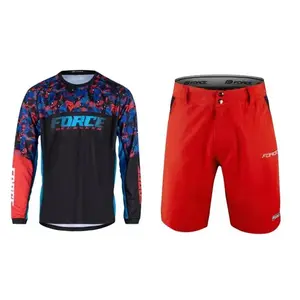 Force RECKLESS černo-červeno-modrý mtb dres - dl. rukáv + Force BLADE MTB červené šortky - L obraz