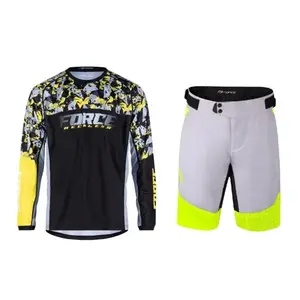 Force RECKLESS černo-žluto-šedý mtb dres - dl. rukáv + Force STORM šedo-fluo cyklokraťasy - L obraz