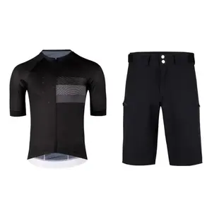 Force SWAY černý cyklodres - kr. rukáv + Force MOUNT MTB černé cyklokraťasy bez vložky - L obraz