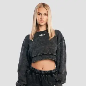 GymBeam Dámská mikina Cropped Aura Washed Black - XS obraz