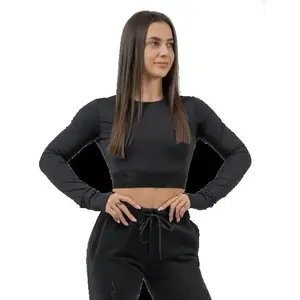 Nebbia Dámský crop top s dlouhým rukávem INTENSE Perform 839 - XS - černá obraz