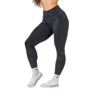 Nebbia Washed legíny s vysokým pasem GYM WARRIOR 776 - XS - černá obraz