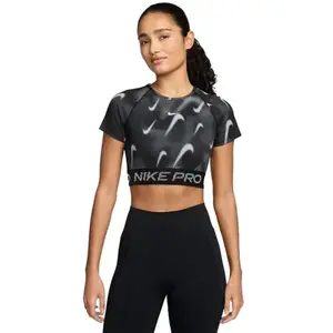Nike Pro W NP DF SS TOP TT AOP BLACK/WHITE dámské tréninkové tričko - Velikost S obraz