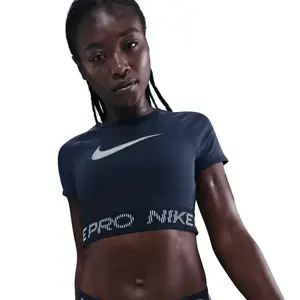 Nike Pro W NP DF SS TOP TT GRX MIDNIGHT NAVY/FOOTBALLGREY/WHITE dámské tréninkové tričko - Velikost S obraz