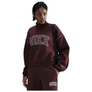 Nike W NSW PHNX FLC LOGO MOCK NECK BURGUNDY CRUSH dámská zateplená mikina - Velikost XS obraz