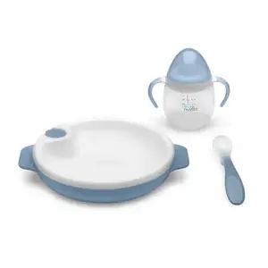 Nuvita Set termotalířku se silikonovou lžičkou a hrnečkem Powder Blue obraz