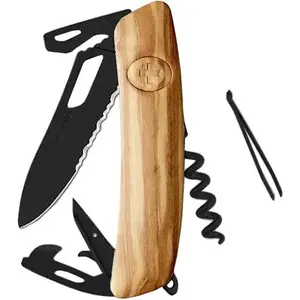 SWIZA Kapesní nůž SH03TR Allblack Single Hand Wood Olive Wavy Edge obraz