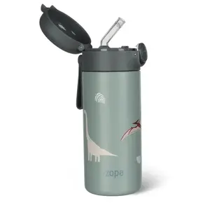 Zopa Termoska na tekutiny s brčkem a silikonovým držákem 350 ml Dino obraz