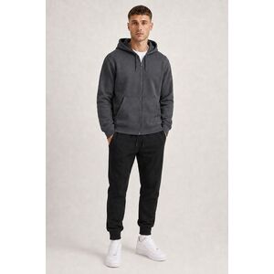 Set Železitě Šedá Mikina na Zip s Kapucí & Černé Tepláky Jogger obraz