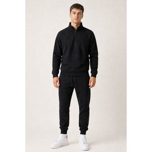 Pánský Set Tepláky Jogger & Mikina se Zipem u Krku v Černé Barvě obraz