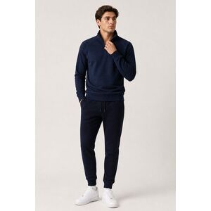 Pánský Set Tepláky Jogger & Mikina se Zipem u Krku v Modré Barvě obraz
