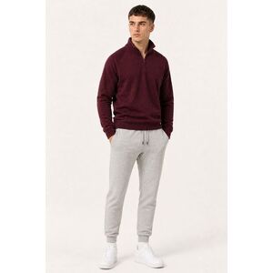 Pánský Set Šedé Tepláky Jogger & Bordó Mikina se Zipem u Krku obraz