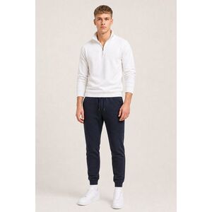 Pánský Set Modré Tepláky Jogger & Bílá Mikina se Zipem u Krku obraz