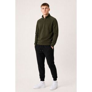 Pánský Set Černé Tepláky Jogger & Khaki Mikina se Zipem u Krku obraz