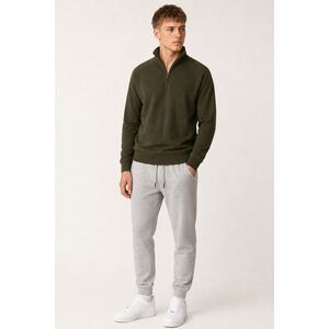Pánský Set Šedé Tepláky Jogger & Khaki Mikina se Zipem u Krku obraz