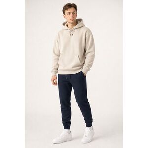 Pánský Set Ekru Mikina s Kapucí & Modré Tepláky Jogger obraz