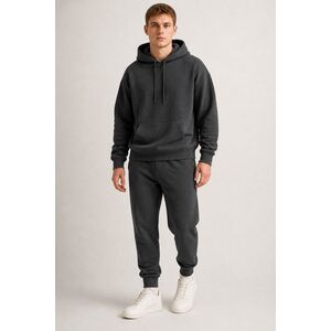 Pánský Set Železitě Šedá Mikina s Kapucí & Železitě Šedé Tepláky Jogger obraz