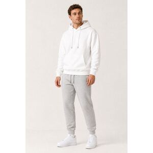 Pánský Set Bílá Mikina s Kapucí & Šedé Tepláky Jogger obraz