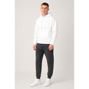 Pánský Set Bílá Mikina s Kapucí & Železitě Šedé Tepláky Jogger obraz