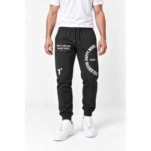 Tepláky Jogger, Barva Železitá Šedá, s Potiskem Happy Mood obraz