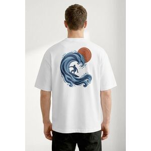 Oversized Tričko, Barva Bílá, s Potiskem Great Wave Surfer obraz