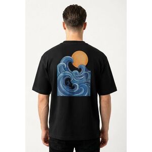 Oversized Tričko, Barva Černá, s Potiskem Blue Wave Sun obraz