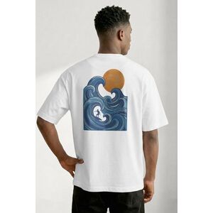 Oversized Tričko, Barva Bílá, s Potiskem Blue Wave Sun obraz