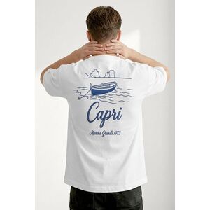 Oversized Tričko, Barva Bílá, s Potiskem Capri Boat Line Art obraz