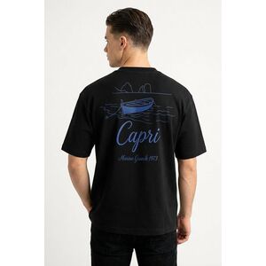 Oversized Tričko, Barva Černá, s Potiskem Capri Boat Line Art obraz