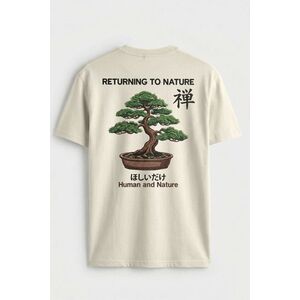 Tričko, Barva Ekru, s Potiskem Returning Nature Bonsai obraz