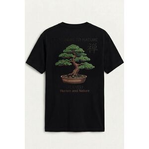 Tričko, Barva Černá, s Potiskem Returning Nature Bonsai obraz