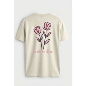 Tričko, Barva Ekru, s Potiskem Pink Rose Line Art obraz