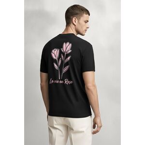Tričko, Barva Černá, s Potiskem Pink Rose Line Art obraz