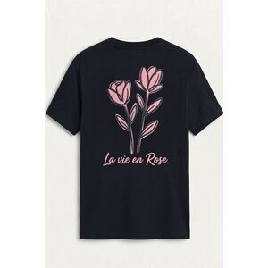 Tričko, Barva Modrá, s Potiskem Pink Rose Line Art obraz