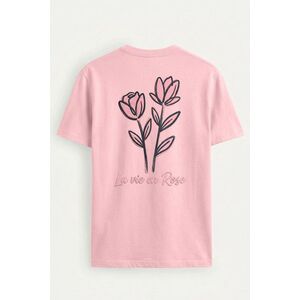 Tričko, Barva Růžová, s Potiskem Pink Rose Line Art obraz