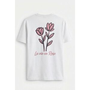 Tričko, Barva Bílá, s Potiskem Pink Rose Line Art obraz