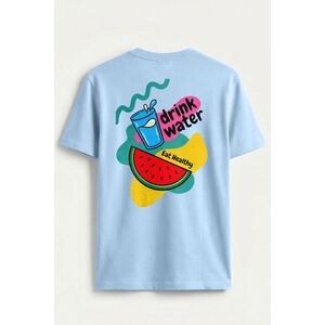 Tričko, Barva Nebesky Modrá, s Potiskem Drink Water Eat Fruit obraz