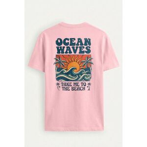 Tričko, Barva Růžová, s Potiskem Ocean Waves Beach Poster obraz