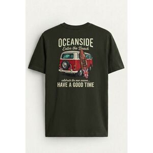 Tričko, Barva Khaki, s Potiskem Oceanside Red Beach Van Back obraz