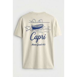 Tričko, Barva Ekru, s Potiskem Capri Boat Line Art obraz