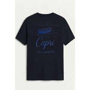 Tričko, Barva Modrá, s Potiskem Capri Boat Line Art obraz