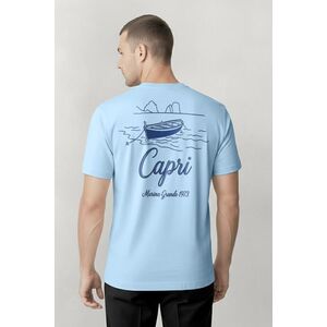 Tričko, Barva Nebesky Modrá, s Potiskem Capri Boat Line Art obraz