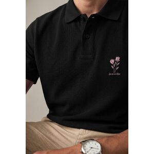 Polo Tričko, Barva Černá, s Potiskem Love Rose Stem obraz