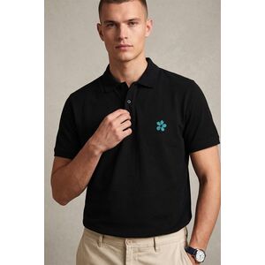 Polo Tričko, Barva Černá, s Potiskem Blue Flower Icon obraz