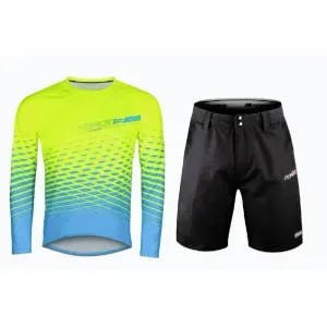 Force MTB ANGLE fluo-modrý cyklodres - dl. rukáv + Force BLADE MTB černé cyklokraťasy - M obraz