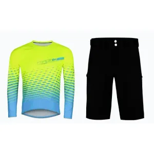 Force MTB ANGLE fluo-modrý cyklodres - dl. rukáv + Force MOUNT MTB černé cyklokraťasy bez vložky - M obraz
