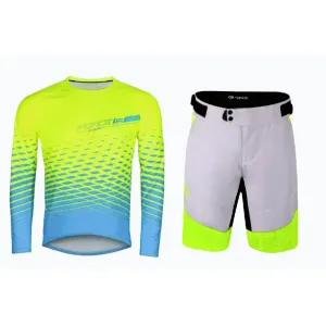 Force MTB ANGLE fluo-modrý cyklodres - dl. rukáv + Force STORM šedo-fluo cyklokraťasy - M obraz