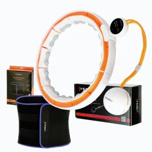 HMS Sada masážní hula hoop se závažím HHM21 a zeštíhlujícího pásu BR1313 bílá/oranžová obraz